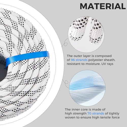 1/2 Inch 150ft Double Braided Polyester Arborist Rope, Heavy Duty Nylon Rope for Anchor, Tree Work, Cargo, Pulling, Sailing(White) - size: 1/2in x 150ft, style: White