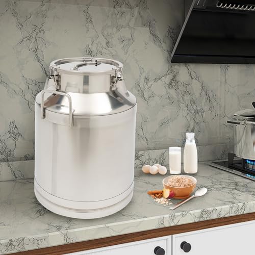 Stainless Steel Milk Can, 50 Liter Seamless Milk Jug Wine Pail Bucket 13.2 Gallon Anti-Leak Liquid Storage Container Milk Pail with Sealed Lid Heavy Duty for Milk and Wine (50L) - size: 50L