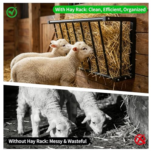 Wall Mount Hay Rack for Goats, Sheep, Horses – Heavy Duty 16 Gallon Livestock Hay Feeder, Hanging Blanket Holder with Rust Resistant Coating, Space Saving Farm Goat Feeder for Indoor, Outdoor Use - size: 16 Gallon