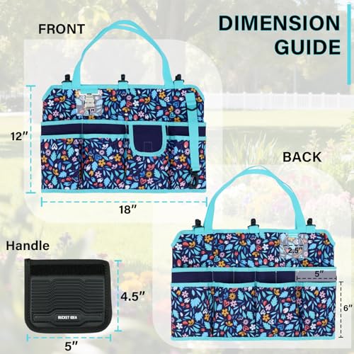 KUNN Bucket Tool Organizer 5 Gallon with Hangable Handle 18-Pocket Detachable Bucket Bag for Tools, Garden Caddy Tote with Pockets, Heavy Duty 600D Polyester Gardening Accessory,Blue - color: Navy Bloom