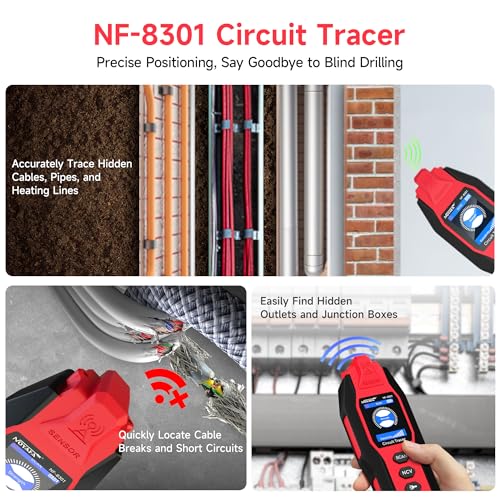 NOYAFA NF-8301 Circuit Tracer, Underground Wire Locator &Digital Multimeter | 8 Level Sensitivity Adjustment, Rechargeable Wire Tracer for Fuses, Irrigation, Wall Wires