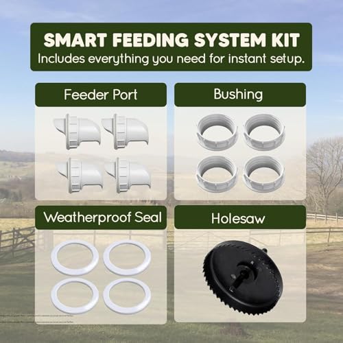 Poultry Pro Feeder DIY Port PVC Gravity Fed Chicken Feeder 4 Ports and Hole Saw | Use for Buckets, Barrels, Bins, Troughs | Rain Proof, Weather Resistant, No Waste Chicken Feeders | As Seen on Shark Tank, Gravity Fed Chicken Feeder, for Buckets, Barrels,
