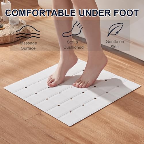 Webos Anti Slip Shower Mat for Tub & Shower Stall, 21" x 21" Square Silicone Bathtub Mat with Powerful Suction Cups, Fast-Draining, Machine Washable Soft Foldable Bathroom Mat, White - color: White, size: 21" x 21" (Square)