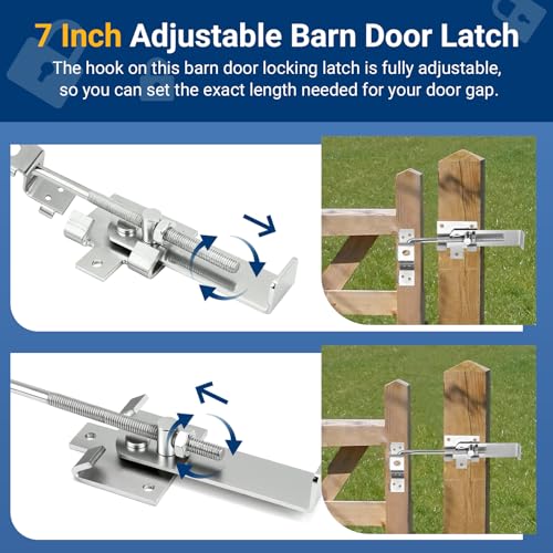 7 Inch Barn Door Jamb Latch with Hook for Barn & Bi‑Parting Sliding Doors | Heavy Duty Barn Door Latch Zinc-Plated Barn Sliding Door Hardware Lock Latches, Resists Livestock & Wind Impact