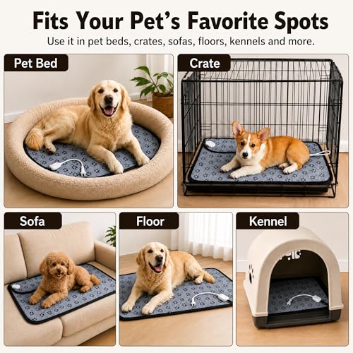 Cat Heating Pad 18'' × 18'' Self-Warming Pet Bed, Electric Heated Dog & Cat Pad, Waterproof, Temperature Adjustable, Fast Heating, Safe Thermostat for Kittens Puppies Small Pets
