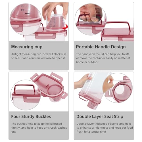 LEAWALK 3-5Lbs/3Qt Dog Cat Storage Container Portable with Upgraded Large Spout and Cup. Plastic Pet Food Dispenser for Small Animal Kibble, Bird Seed, Oatmeal, Rice, Flour, Brown Sugart (Clear PInk) - color: Clear Pink, size: 3L-1pack