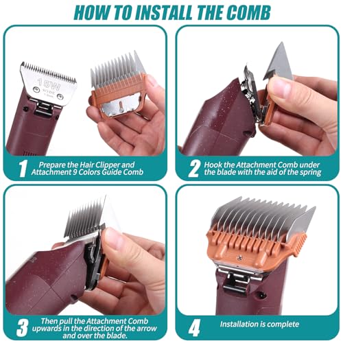 Dog Stainless Steel Wide Clipper Attachment Guard Comb Set for A5 Series | Include 10W/15W/30W Wide Clipper Blade & Dog Stainless Steel Wide Clipper Attachment Guard Comb Set(12-Piece) - color: 9 COMB+3 SILVER BLADE