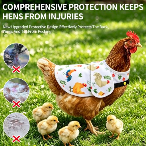 Chicken Saddles for Hens, Chicken Apron Hen Saddle with Adjustable Strap, Extended Shoulder Wing & Tail Coverage Protection Anti-Pecking Poultry Back Protector for Feather Recovery(White) - color: White
