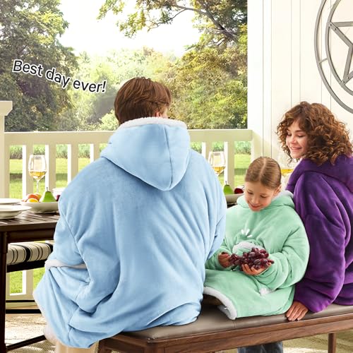 JOYWOO Green Kids Wearable Blanket Hoodie,Oversized Cat lovers Hoodie Blanket for kids & Teens,Birthday Gifts for Girl Boys,Warm Cozy Fuzzy Sherpa Fleece Blanket Giant Pocket Winter Gifts,Sage green - color: Light Green, size: Kids