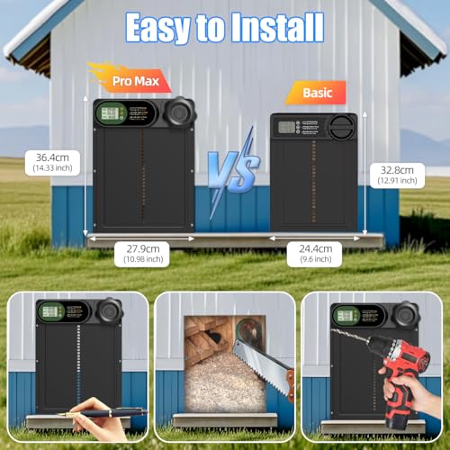 Automatic Chicken Coop Door Opener, Battery Powered & Anti-Pinch Sensor | Aluminum Alloy Door, Large LCD Display, Smart Timer, Waterproof, Auto Open/Close for Hens, Ducks, Geese Poultry