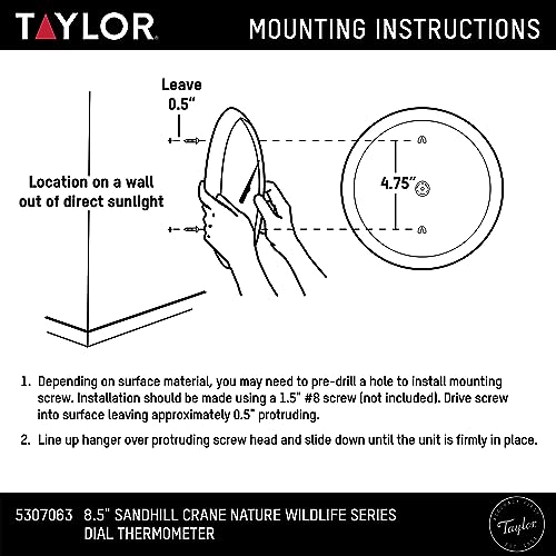Taylor Nature Series Sandhill Crane Indoor Outdoor Dial Thermometer, Easy to Read Wall Decor for Patio, Pool, Yard, Garden or Garage, 8.5 Inch, Gray Bezel - style: Sandhill Crane