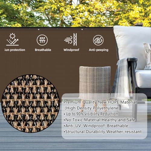SUNLAX 3'x8' Brown Balcony Privacy Screen Fence Windscreen 90% UV Block | 90% privacy shield, windscreen cover, shade netting mesh cloth, durable fabric, grommets, patio backyard porch railing - color: Brown, size: 0 3' x 0 8'
