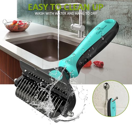Spring Blossoms-2 in 1 Professional Grooming Rake for Cats & Dogs-Dematting Comb for Easy Mats & Tangles Removing,Pet Brush Safe No More Nasty Shedding and Flying Hair (Cyan) - color: Cyan
