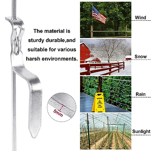Therwen 50 Pcs 41 Inches Pig Tail Step in Fence Post Heavy Duty Pig Tail Fence Post Metal Spring Steel Posts for Fencing for Garden Horse Cattle Farm, White