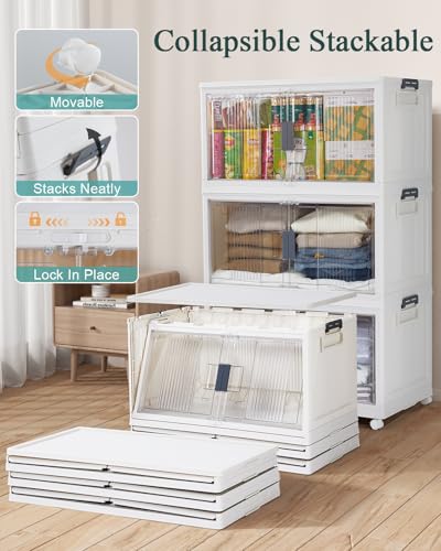 OlarHike 97QT Storage Bins with Lids for Closet, Garage, Shelves, 3 Pack | Multi-Lid, Lockable Cabinet, Large, Doors & Wheels, School, Office, Foldable Container, Stackable Organizers, Plastic Drawers - size: 97QT-White