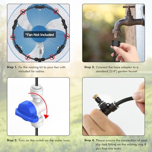 DR.PREPARE Outdoor Misting Fan Kit, 16.4ft Mist Hose Mister Fan, Water Misters for Cooling for Patio backyard, Portable Misting System, Independent Valve for Control