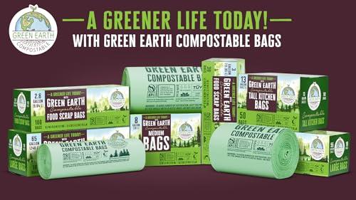 Green Earth Compostable Small Kitchen Food Scrap Trash Bags, Extra Thick 0.71 Mil, Compost Bin Compatible, 3 Gallon, 11.35 Liter, 100-Count, ASTM D6400, BPI (US) & OK Compost Home (EU) Certified - size: 100 Count (Pack of 1), style: 3 Gallon