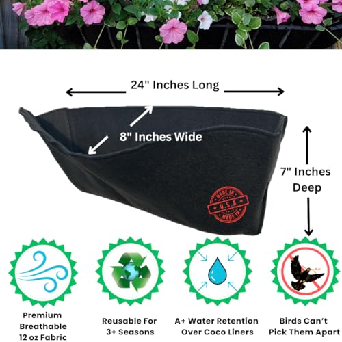 EZ Swap 24 Inch Fabric Trough Coco Liner Replacement for Window Basket Flower Planter - 24" Coconut Coco Fiber Alternative for Hayrack Planters. Use 3+ Seasons - Made in The USA! (2-Pack) - size: 24" Inch (2-Pack)