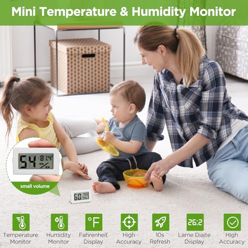 12 Pack Mini Hygrometer Digital Electronic Temperature Humidity Meters Gauge Indoor Thermometer Hygrometer LCD Display Fahrenheit (℉) for Guitar Case,Greenhouse, Garden, Cellar, Closet (White)