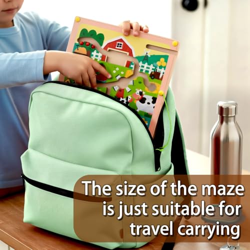 QimuMku Farm Maze Magnetic Busy Board & Travel Toy for Toddlers Ages 2-4 | Magnetic maze travel activity for toddlers that builds fine motor skills, focus and screen-free learning on the go - color: Farm Magnetic Maze