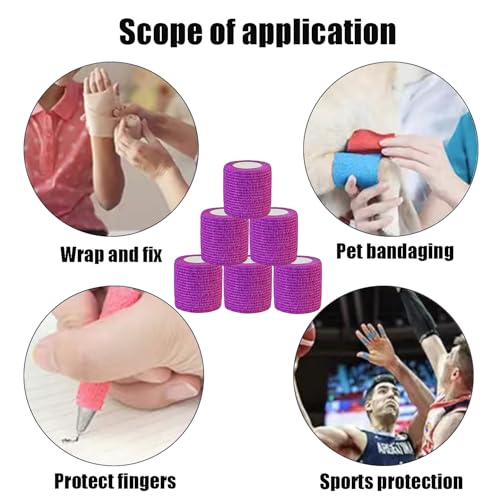 2 Inches Self Adhesive Bandage Wrap Bulk, 6 Pack, Purple | Breathable Self Adhesive Vet Tape for Pets, Stretchy Sports Cohesive Bandage Wrap for Athletic, Wrist and Ankle - color: Purple