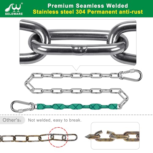 SELEWARE 2 Pcs 85" Heavy Duty Swing Chains Stainless Steel Hanging Chains | 1000LB Capacity Swing Extension Chain with 4 Carabiners, Hanging Kit for Playground Swing, Hammock Chair & Punching Bag - color: Green, size: 85" (2 Pcs)
