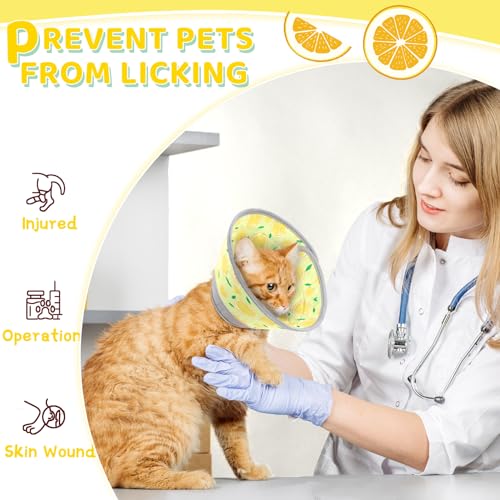 Cat Cone Collar Soft to Stop Licking, Adjustable, Foldable Lightweight Kitten Cones After Surgery Recovery for Cats & Kittens, Cat Cone Alternative, Easy Eating (Yellow, S) - color: Yellow, size: S