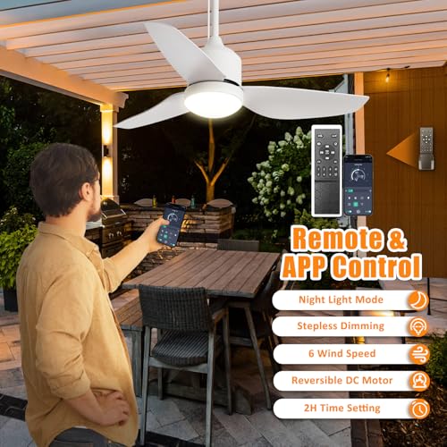 Depuley Outdoor Ceiling Fan with Light: 42 Inch White Waterproof Gazebo Fans with Lights Outdoor Hanging - Plug in Remote App Control for Patio Indoor Farmhouse Porch - 6 Speed Reversible DC Motor - color: White 01, size: 42 Inch