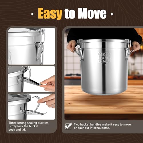 DYNAMI 8.7Gal 304 Stainless Steel Bucket Milk Can with Airtight Lid | 33L Metal Food Storage Bucket with Locking Buckle,Leak-Proof Oil Container Milk Transport Bucket Flour Storage Container