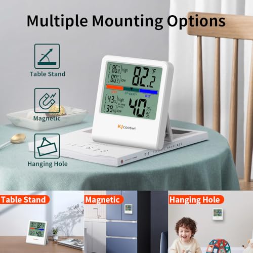 Digital Thermometer Hygrometer, Indoor Wall Thermometer Humidity Indoor with High Accuracy, Suitable for Greenhouse, Home and Office, AAA Battery (White)