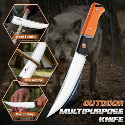 Purple Dragon Outdoor Knife for Boning - Trailing Point Boning Knife Orange | Forged from a Single Piece of D2 Steel, Full Tang G10 Handle, Gift Box - size: 5.6 inch
