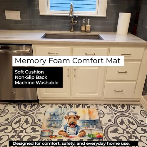 Caroline's Treasures Airedale Terrier The Chef Memory Foam Kitchen Mat Machine Washable Anti-Fatigue Mat Cushion Comfort Bath Mat or Kitchen Rug - color: Airedale Terrier 6181