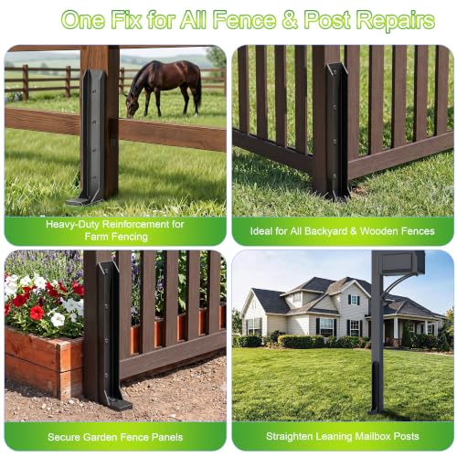 2 Pcs Fence Post Repair Kit, Heavy-Duty Fence Post Anchor Ground Stakes, Thickened Stabilizer for Repairing Tilted or Broken Wooden Posts (2) | STURDY and STABLE