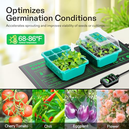 VIVOSUN 10"x20.75" Seedling Heat Mat with Built-in Temperature Controller | UL & MET-Certified Waterproof Plant Heating Pad for Germination, Hydroponics, Brewing, Breeding, and Greenhouses - size: 10"x20.75"