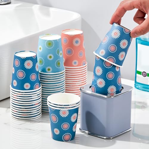 SIUQ 600 Pack 5 oz Paper Cups Disposable Small Bathroom Mouthwash Cups | Daisy Floral Small Paper Cups for Bathroom, Party, Picnic, BBQ, Travel, Espresso Tasting, Sample Drinks, Office, Home - color: Daisy 5oz-600 pack