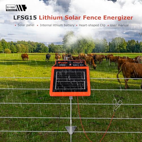 LFGS15 Solar Electric Fence Charger, 24 Hour 5 Miles Solar Charger, Portable 0.15J Energizer with Rechargeable Solar Panel for Livestock, Electric Fence Energizer - size: LFGS