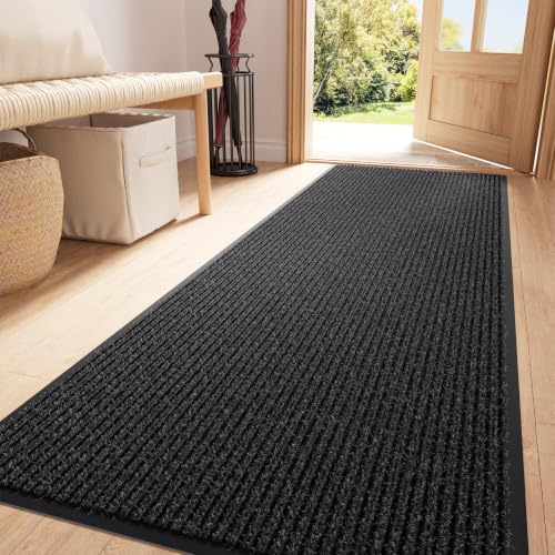 Front Door Mat, Non-Slip Heavy Duty Indoor Outdoor Doormat, 2'x6' | Black Striped, Trap Dirt & Absorb Moisture, Low Profile, Non-Slip Backing, All Weather, Welcome Floor Mat for Entryway Patio - color: Black Striped, size: 2' x 6'