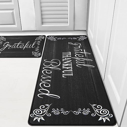 HEBE Anti Fatigue Kitchen Mat Set of 2 Non Slip Cushioned Kitchen Mats for Floor Waterproof Farmhouse Kitchen Rugs and Mats Set Comfort Standing Desk Mat Carpet for Sink,Office,Laundry | Non Slip Waterproof Kitchen Rug and Runner Set, Farmhouse PVC Foam C