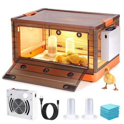 Chicken Brooder Box for Chicks with Chicken Coop Heater, Smart Temperature Control Chicken Brooder Heater, Chick Brooder with Chicken Feeder and Waterer Set for Chicks (23.6" x 16.5" x 17.8")