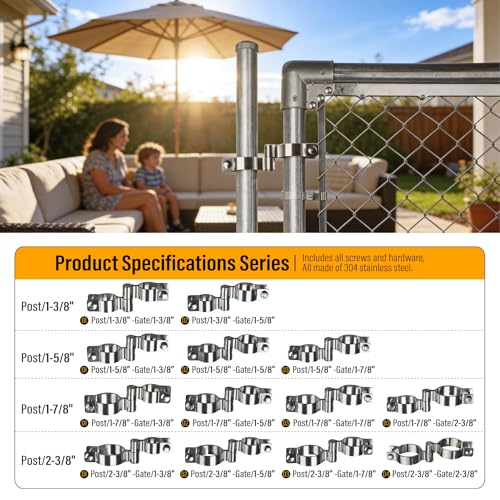 2 Pack 1-7/8" x 1-7/8" Chain Link Fence Gate Hinge, 304 Stainless Steel Heavy Duty Male Female Post Hinges with Bolts and Nuts - color: 1-7/8", size: 1-7/8"