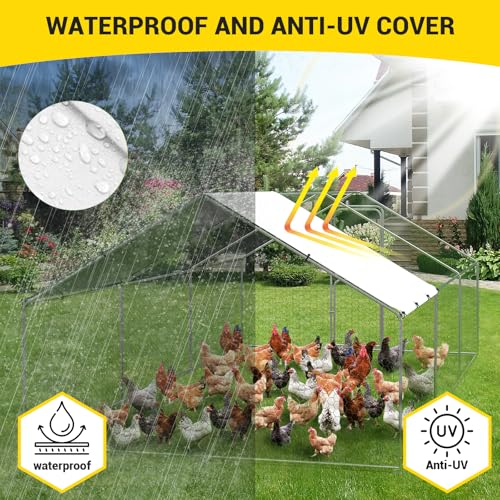 Garvee Large Metal Chicken Coop with Waterproof and Anti-UV Cover, Walk-in Poultry Cage with Double Door, Large Chicken Run for Backyard Farm Use, 9.8x19.7X 6.6 ft