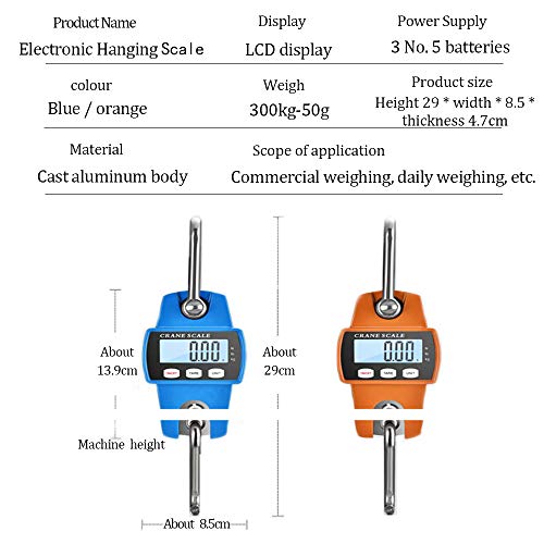 Hanging Weight Scale Industrial Heavy Duty for Farm, Hunting, Bow Draw Weight, Big Fish & Hoyer Lift with Accurate Sensor Digital, Professional (660LBS Blue) - color: 660LBS Blue