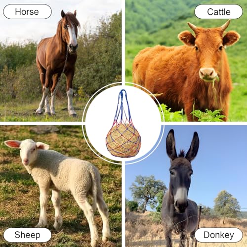 2 Pcs Slow Feed Hay Net for Horses, 34 Inch Hay Bags, Blue | For Horses/Sheep/Goat, Regulate Feeding Hanging Hay Nets for Horses Stable,Trailer,Stall Paddock - size: Blue