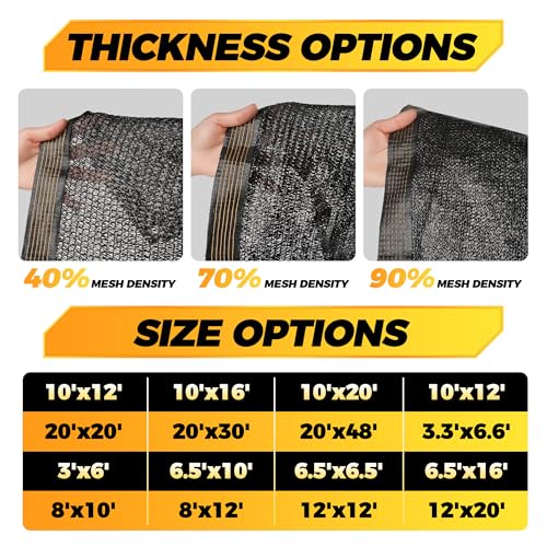 JOJOLEE 70% Sun Shade Cloth, 12x12FT Shade Net Mesh Tarp with Grommets, Black Sunblock Cover for Outdoor Patio Plants, Pergola, Greenhouse, Chicken Coop, Backyard, Balcony - size: 70%-12 x 12FT