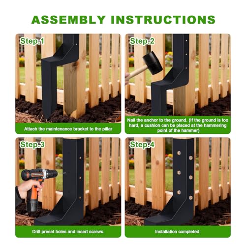 4-Pack 3.74" Width Fence Post Repair Kit, 24in Total Length Heavy Duty Ground Spike Anchor for Wooden Post Repairing Tilted/Broken Posts - size: 4'' 4 Pack