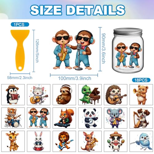 GLOBLELAND 18 Sheets Animals Musician Transfer Sticker for Cup Crafts 3.9x3.6 inch Musical Cat Dog Decal Stickers Monkey Hedgehog Rub on Transfer for Music Festival Bottle Vase Glass Furniture Decor - style: Musical Animals