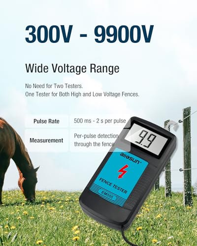 ALLOSUN Electric Fence Tester Fault Finder Digital Electric Fence Voltage Tester Max 9.9kv, Blue (EM555)