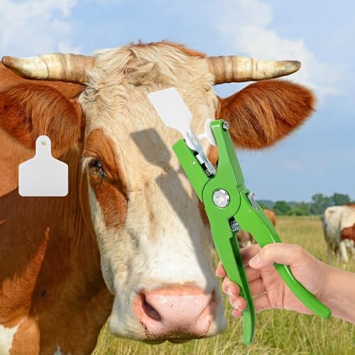Lothee 100 Pcs Blank Cattle Ear Tags with Pliers Large White Plastic Precision Animal Identification Blank Livestock Ear Tags for Cattle Cow Horse Dog Pig Goat Sheep Farm Management - color: White