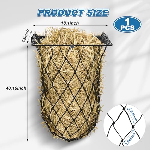 Yaocom 2 Set Black Wall Mount Hay Feeder for Horses Goats Heavy Duty Hay Rack with Net Slow Feeder Wall Mounted for Stall Barn, Easy to Install and Save Hays (Square) - color: Black