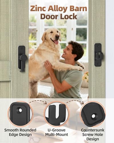 Heavy Duty Barn Door Lock, 90/180 Degree Latch, Black, 1 Pack | Thickened Zinc Alloy, Anti-Corrosion Coating, 3mm Spacer, Left Or Right Installation, For Sliding Doors, Shed And Bathroom - color: Black-1PC